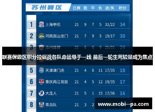 联赛保级区积分拉锯战各队命运悬于一线 最后一轮生死较量成为焦点